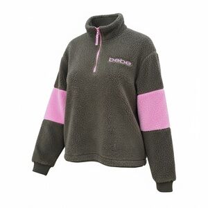 Vintage Bebe Sport Olive and Pink Fleece Pullover Women's Size Medium